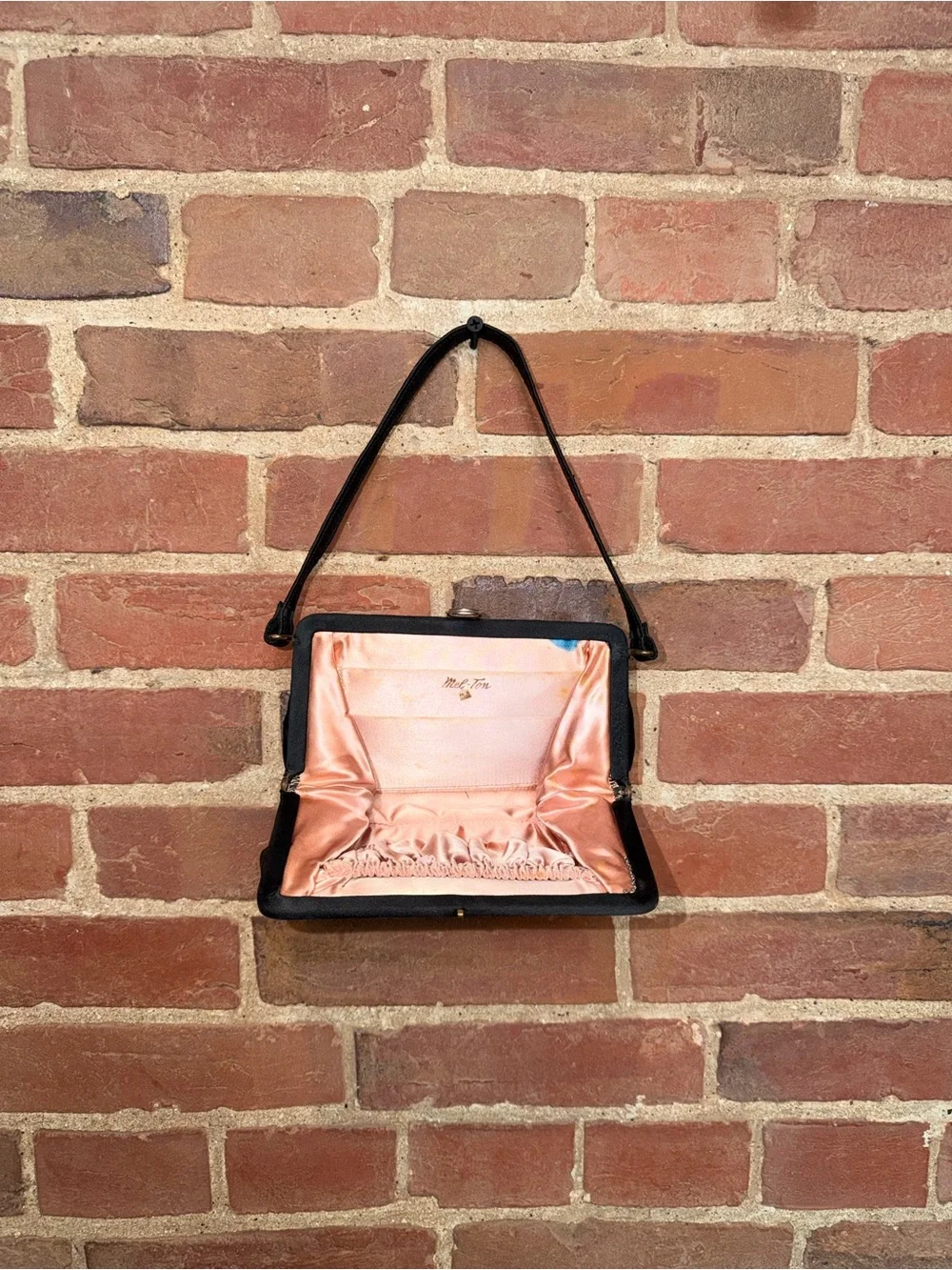 Black Floral Embroidered Small Shoulder Bag Bedazzled Pink Silk Classy